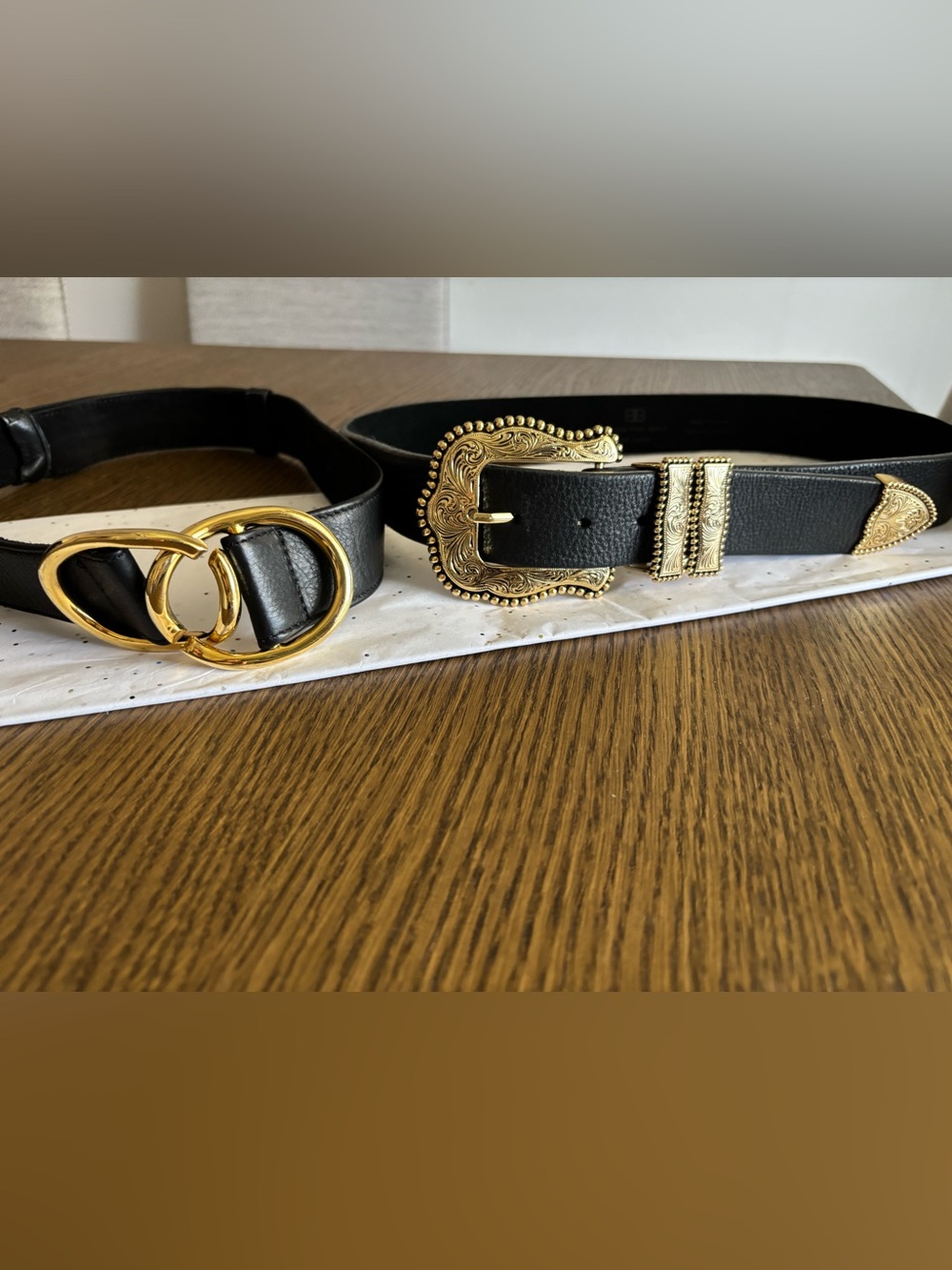 Two B-Low the belt Leather Belt with Ornate Gold Buckle - Women's Accessory